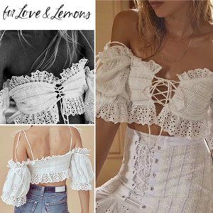 For Love And Lemons Anabelle Eyelet Crop Top In White